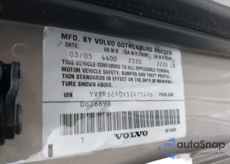 2005 Volvo S60 2.4 z USA, uszkodzony, nr VIN YV1RS640X52475496